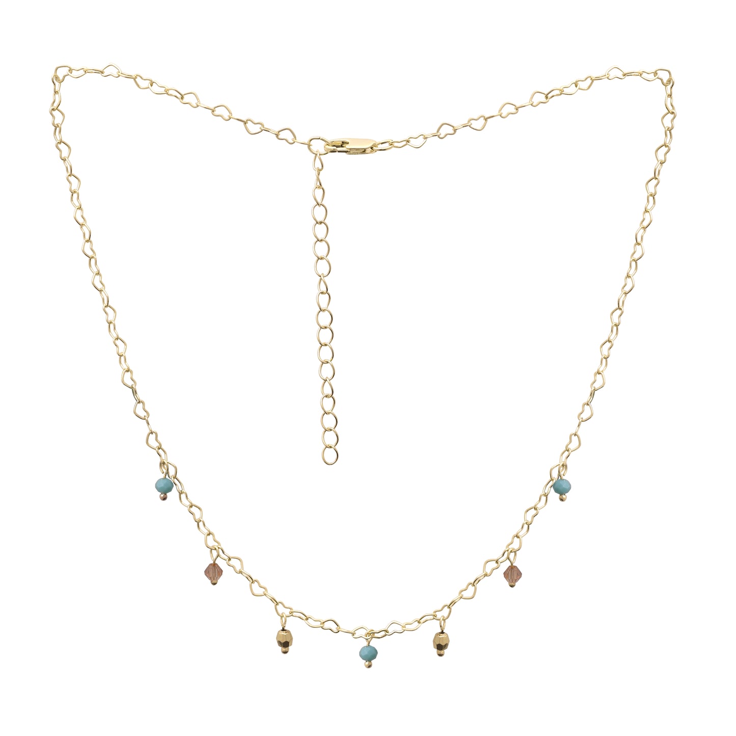 Heart Link Necklace Blue Pink Beads