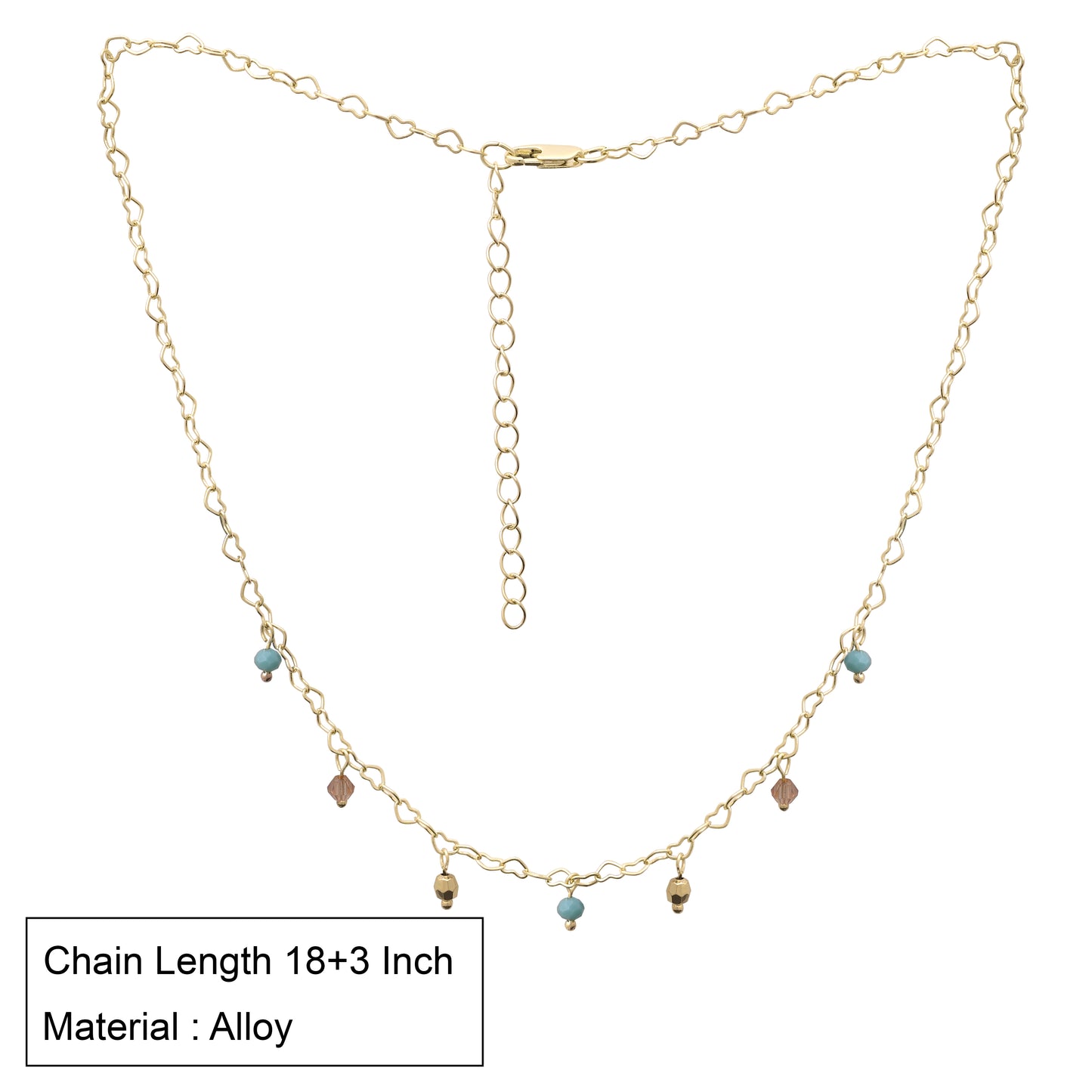 Heart Link Necklace Blue Pink Beads