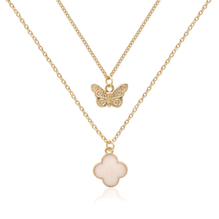 Butterfly & Clover Layered Pendant Necklace