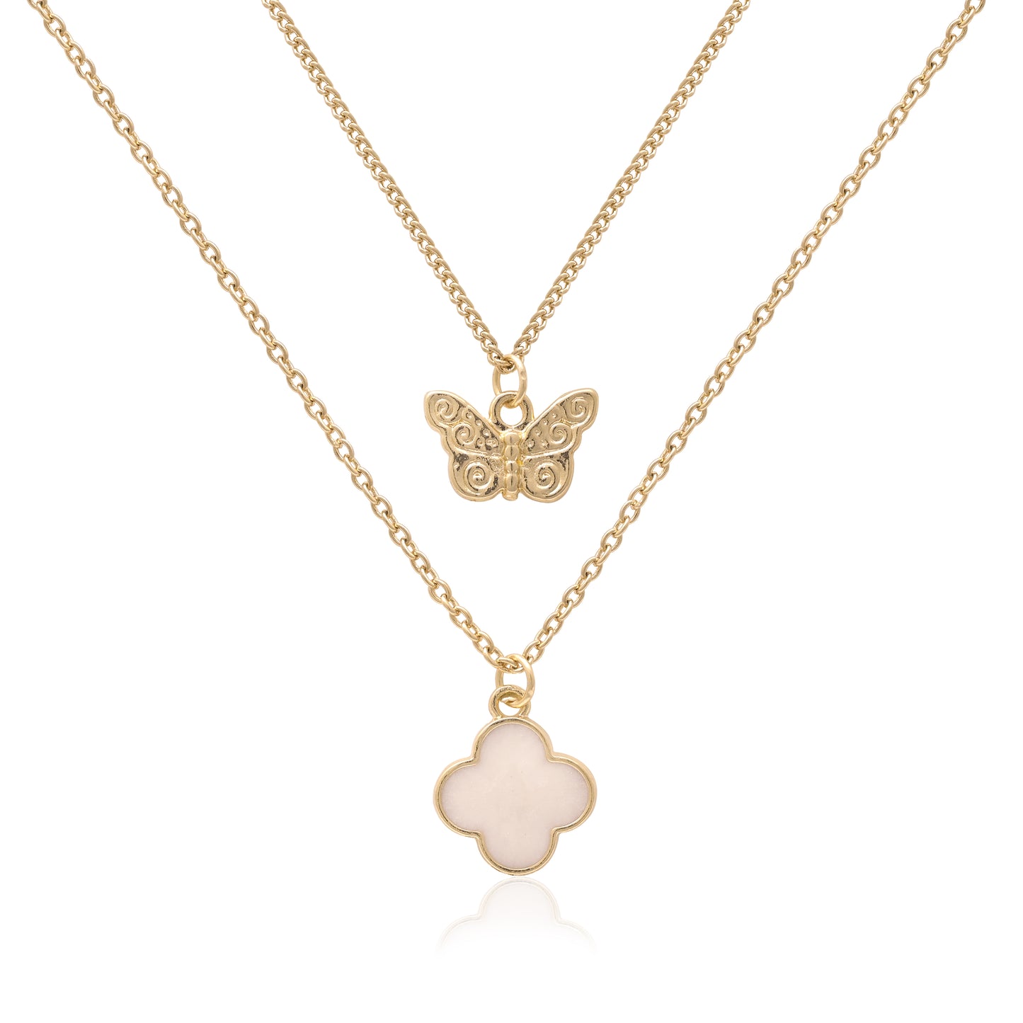 Double Layer Butterfly Clover Necklace