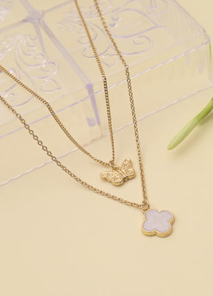 Double Layer Butterfly Clover Necklace By 2wist Designs
