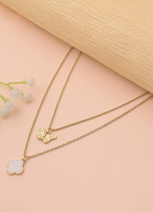 Double Layer Butterfly Clover Necklace By 2wist Designs