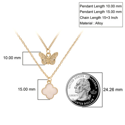 Butterfly & Clover Layered Pendant Necklace