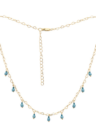 Heart Link Necklace Sky Blue Beaded Dangles Designer Golden Brass