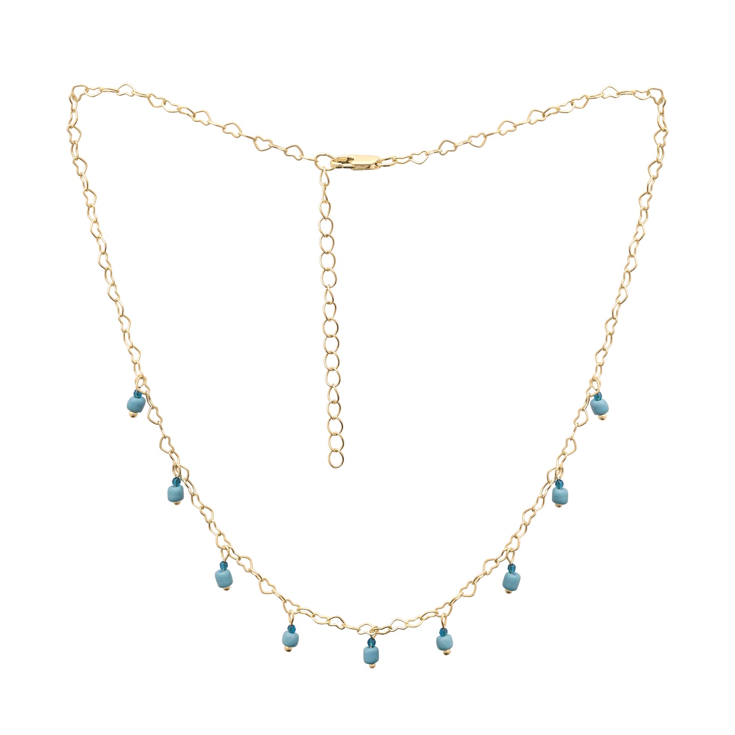 Heart Link Necklace Sky Blue Beaded Dangles