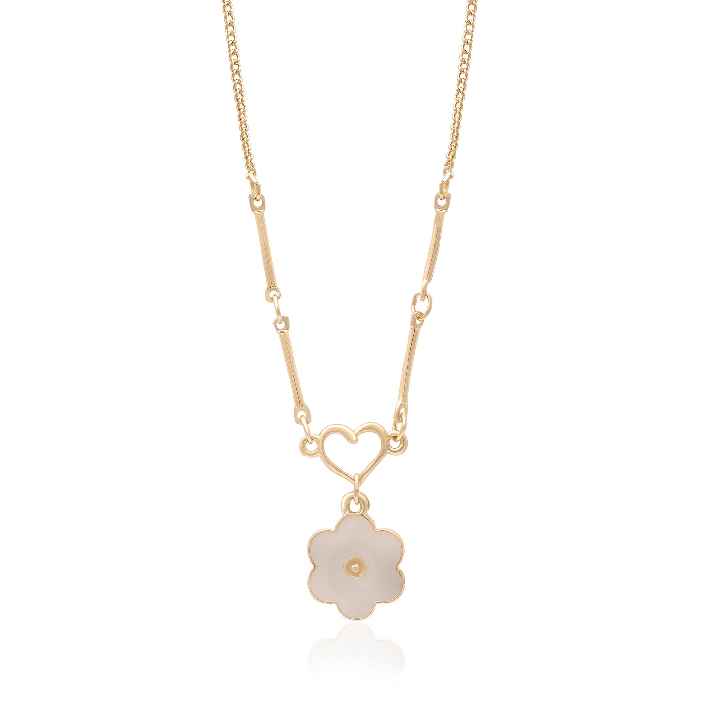 Heart Floral Enamel Link Necklace