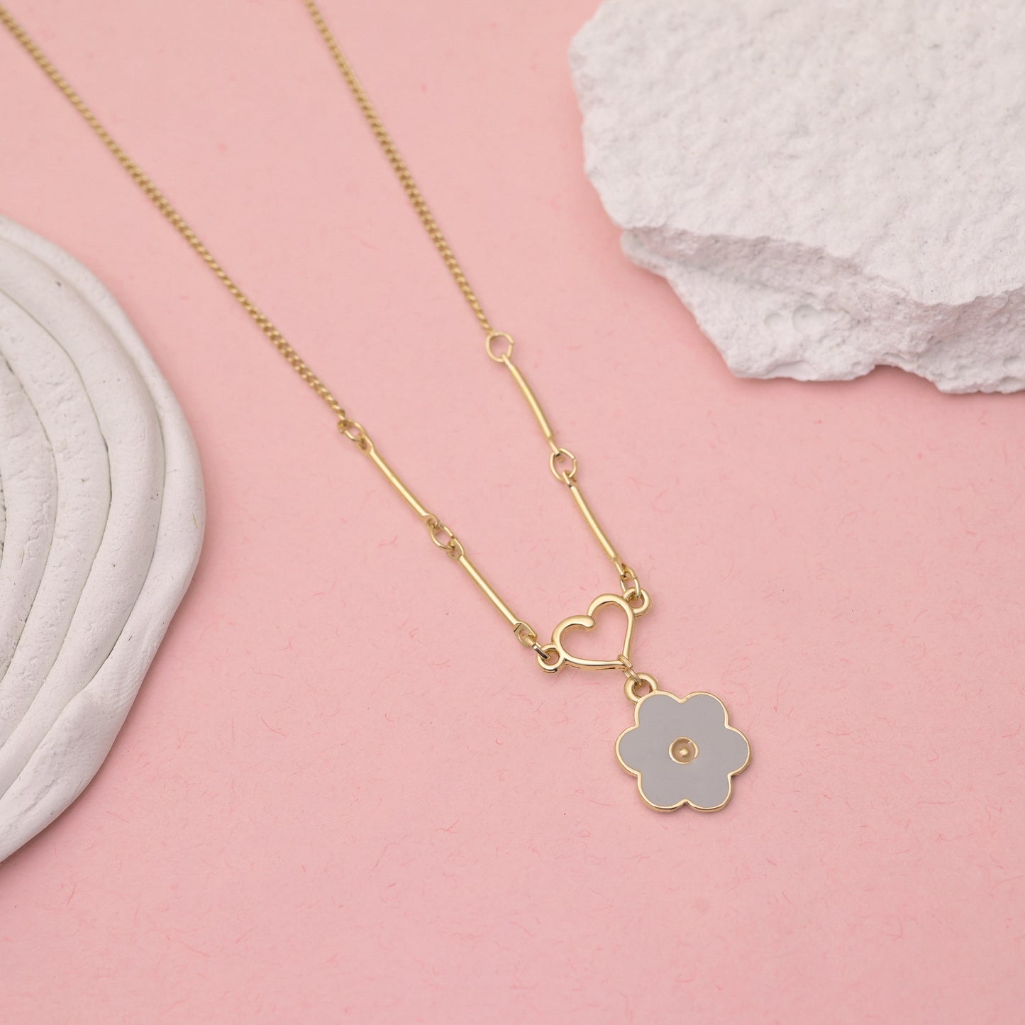 Heart Floral Enamel Link Necklace
