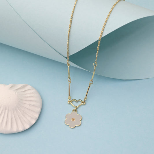 Heart Floral Enamel Link Necklace