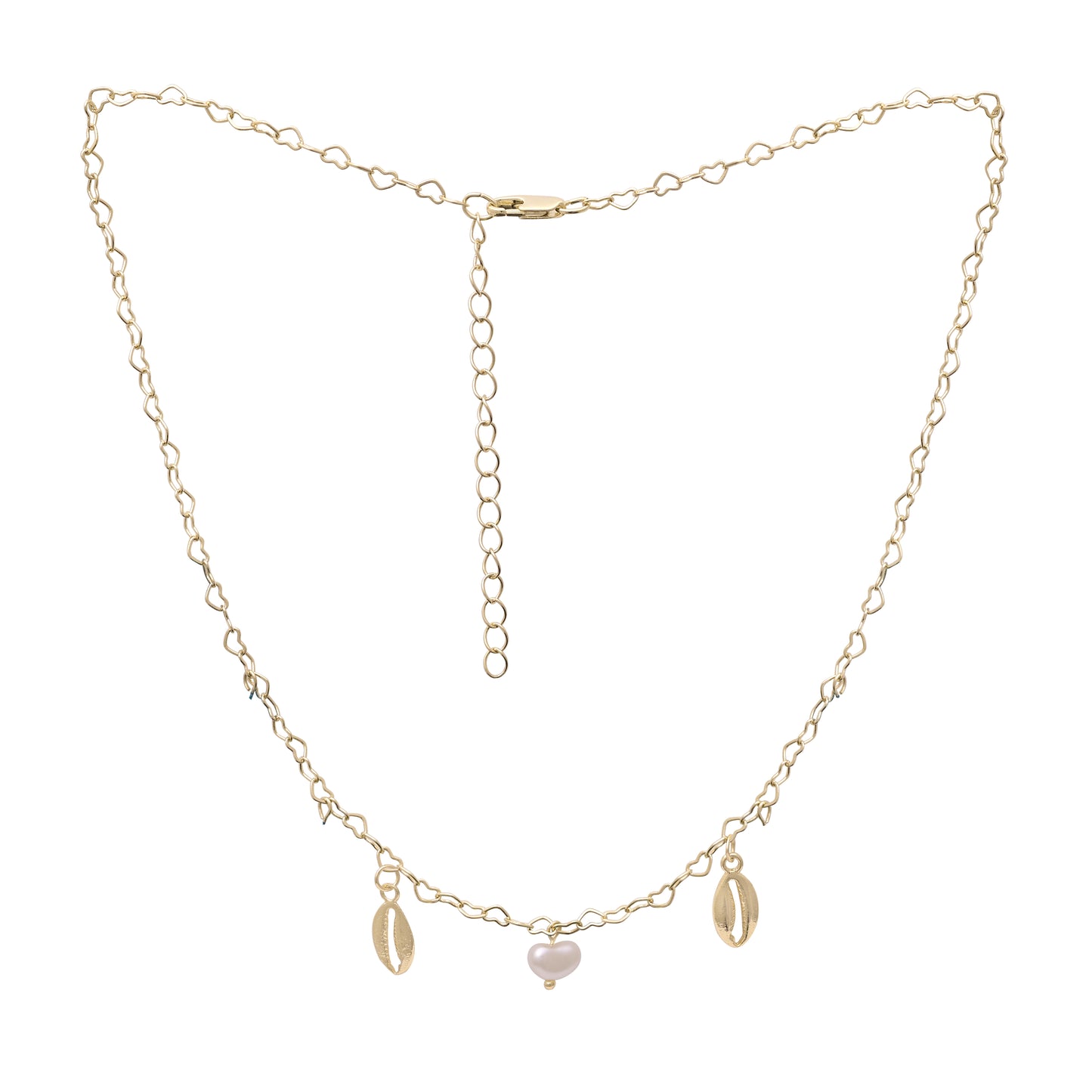 Shell Heart Link Necklace Pearl Accent