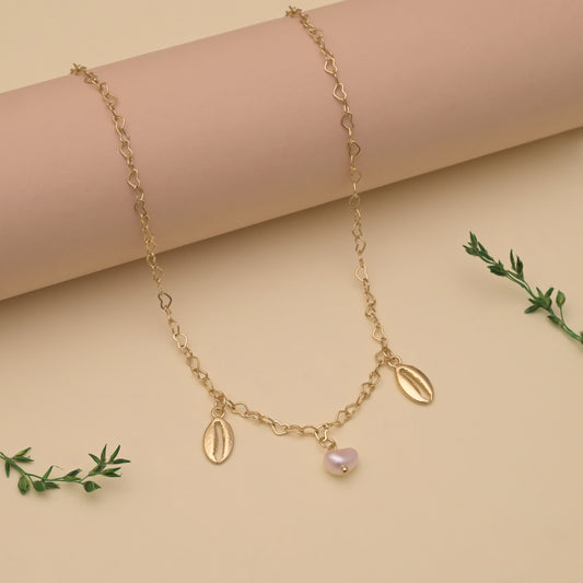 Shell Heart Link Necklace Pearl Accent