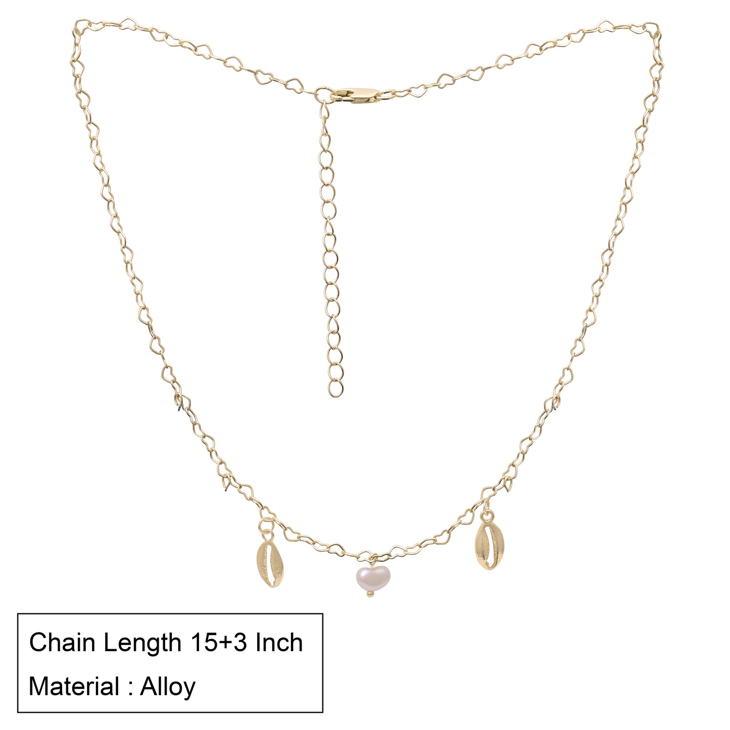 Shell Heart Link Necklace Pearl Accent