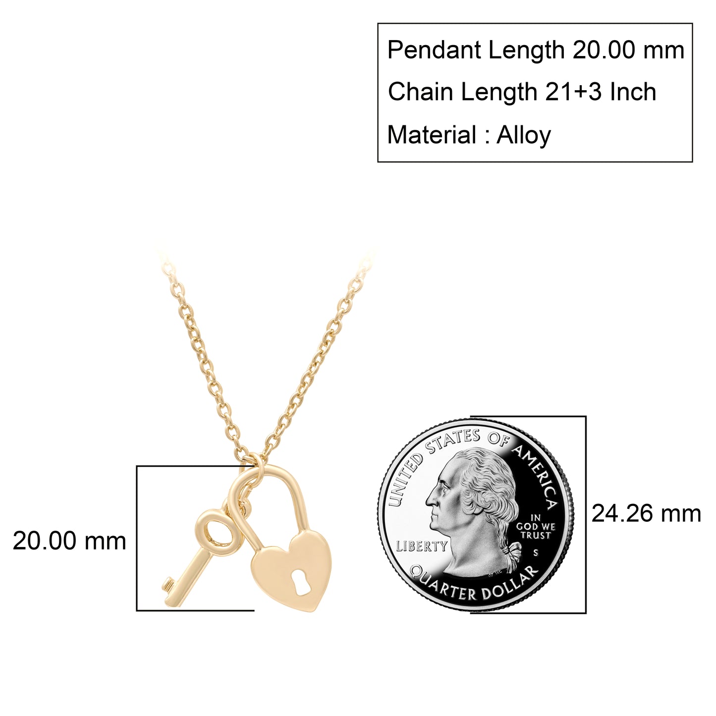 Lock Key Heart Charm Necklace Set