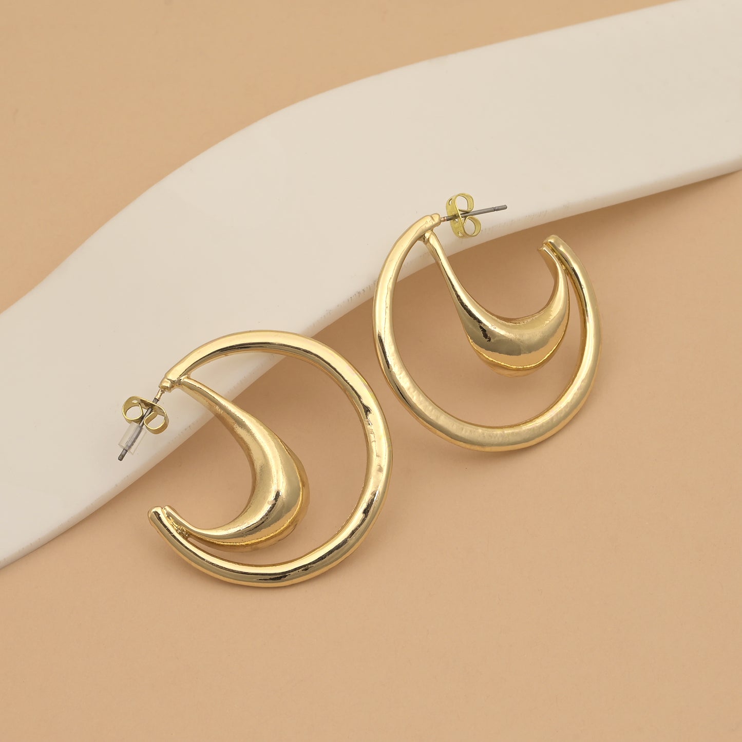 Double Layer Crescent Hoop Earrings