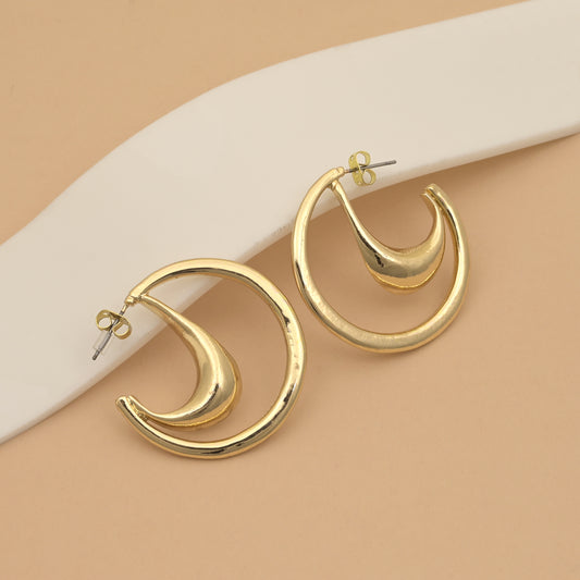 Double Layer Crescent Hoop Earrings