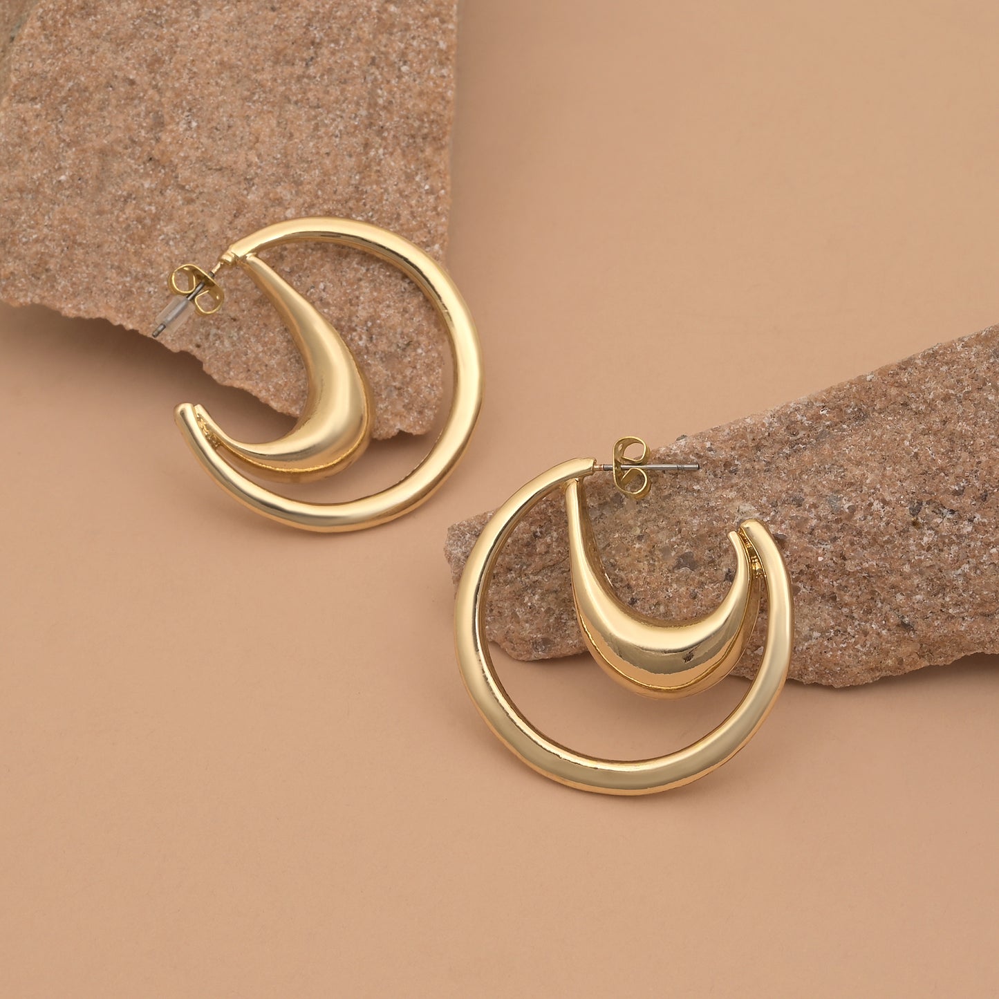 Double Layer Crescent Hoop Earrings