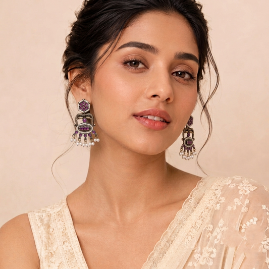 Antique Gold Elephant Motif Earrings with Pearls Traditional Temple Drop Jhumka