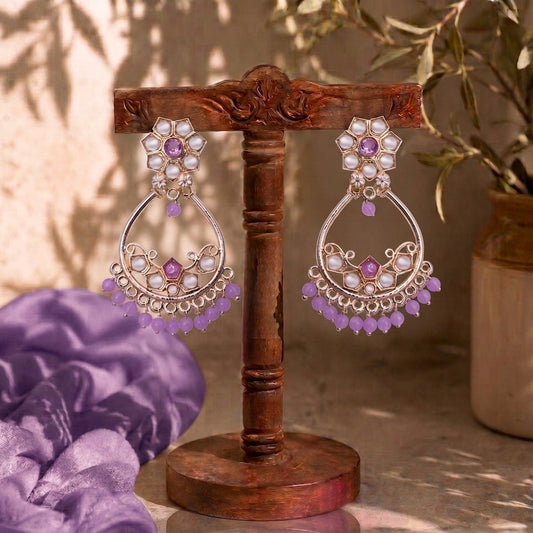 Ethnic Gold Kundan Chandbali Earrings Vintage Purple Bead Drop Jhumka