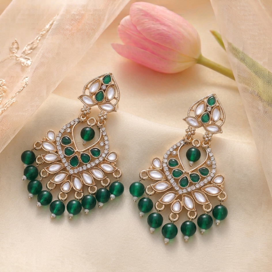 Ethnic Gold Kundan Chandbali Hanging Earrings