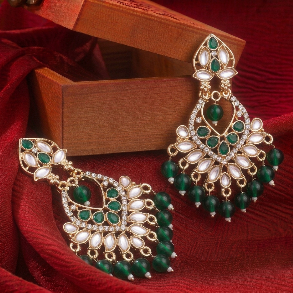 Ethnic Gold Kundan Chandbali Hanging Earrings