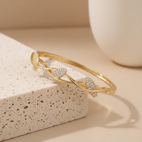 Dazzling Bangle Intertwined Leaf Motif CZ Bangle By 2wist Designs