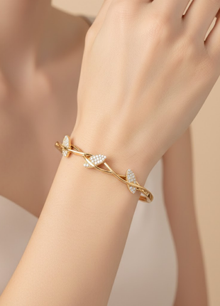 Dazzling Bangle Intertwined Leaf Motif CZ Bangle By 2wist Designs