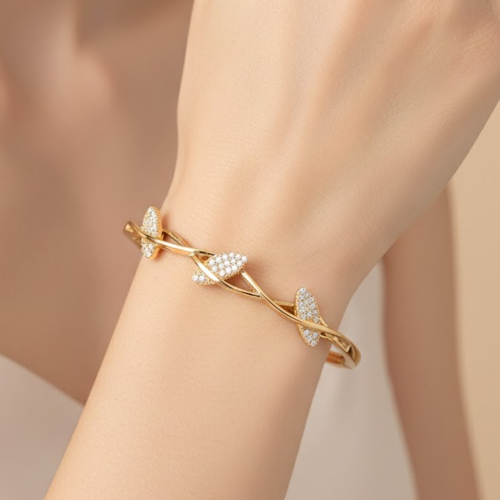 Leaf Motif CZ Bangle