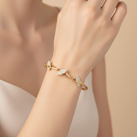 Dazzling Bangle Intertwined Leaf Motif CZ Bangle By 2wist Designs