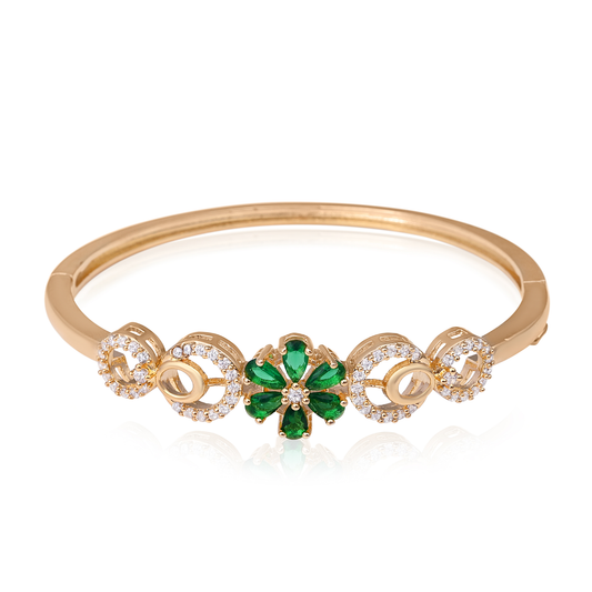 Alluring Bangle Emerald Green CZ Flower