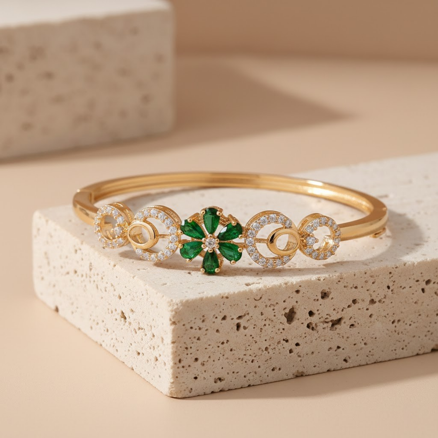 Emerald CZ Floral Bangle