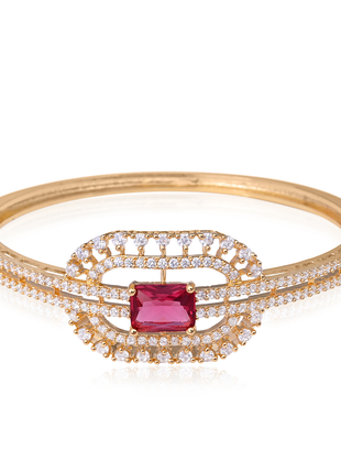 Imperial Bangle Rectangular Garnet CZ Double Halo Bangle By 2wist Designs