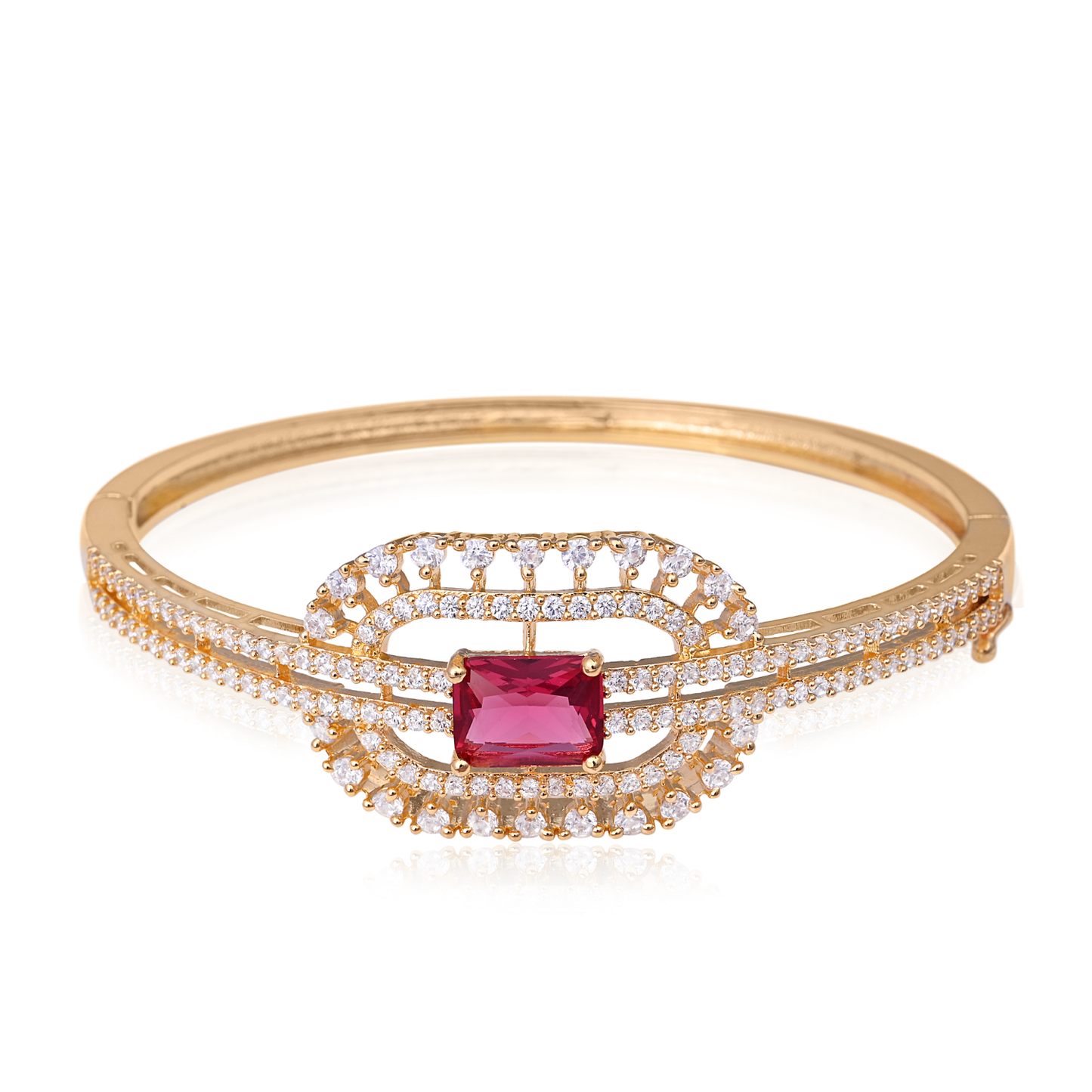 Garnet CZ Double Halo Bangle