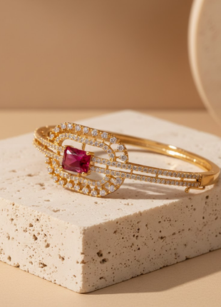 Imperial Bangle Rectangular Garnet CZ Double Halo Bangle By 2wist Designs