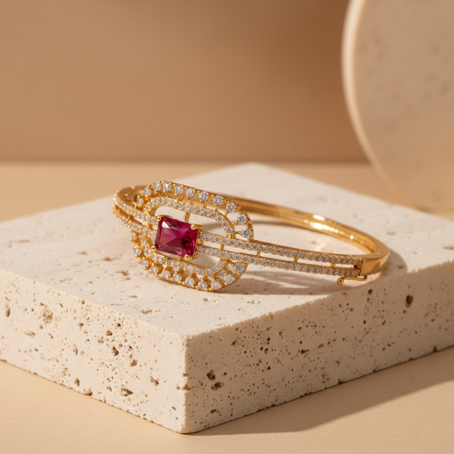 Garnet CZ Double Halo Bangle
