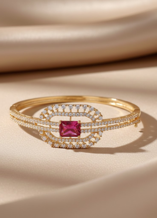 Imperial Bangle Rectangular Garnet CZ Double Halo Bangle By 2wist Designs