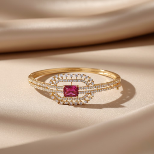 Imperial Bangle Rectangular Garnet CZ Double Halo