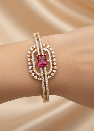 Imperial Bangle Rectangular Garnet CZ Double Halo Bangle By 2wist Designs