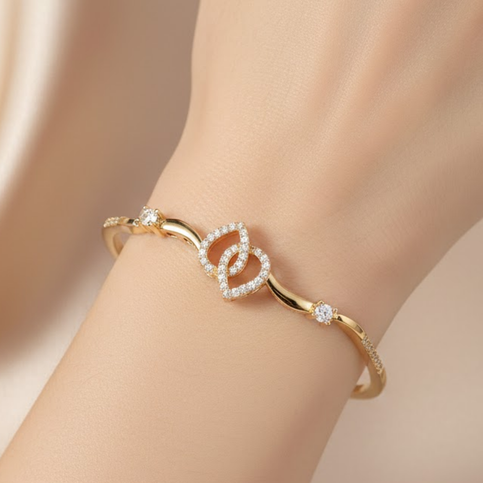 Interlocking Heart CZ Bangle
