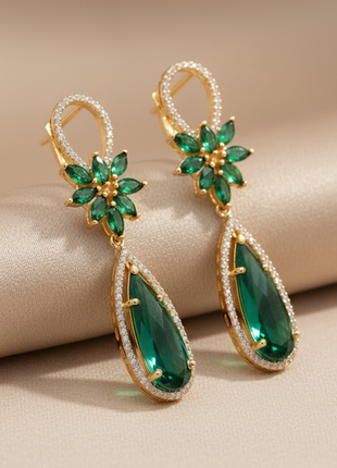 Exquisite Emerald Green CZ Petal Drop Earrings By 2wist Designs