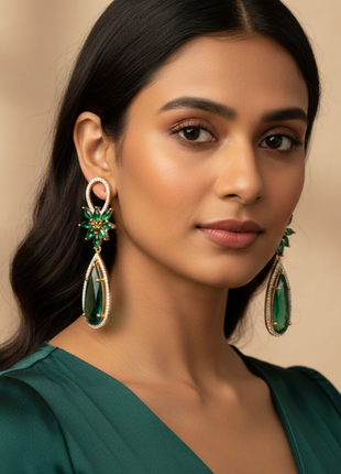 Exquisite Emerald Green CZ Petal Drop Earrings By 2wist Designs