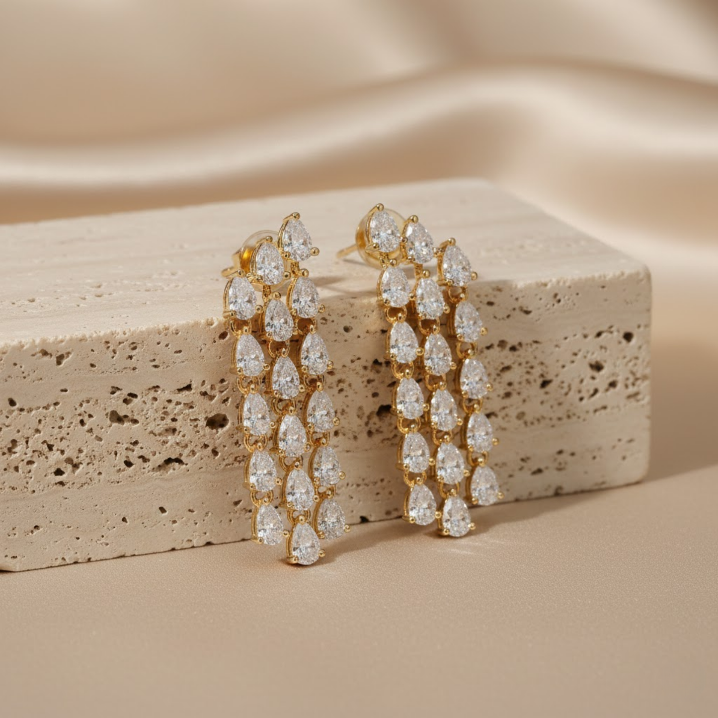 Triple Tier CZ Drop Earrings