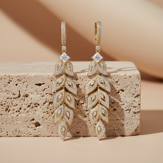 Multi Tier Floral Motif CZ Drop Earrings