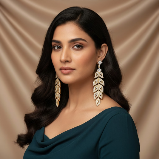 Multi Tier Floral Motif CZ Drop Earrings