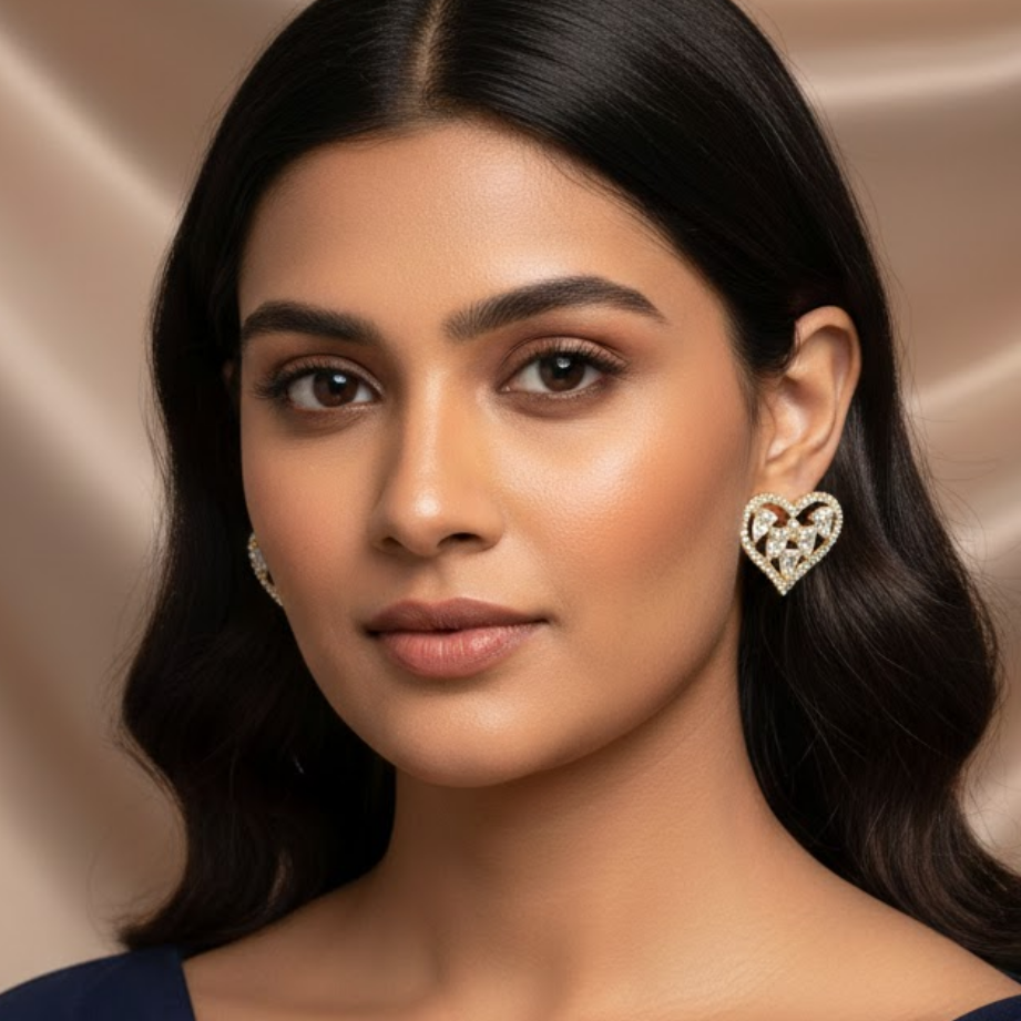 Heart Silhouette CZ Stud Earrings