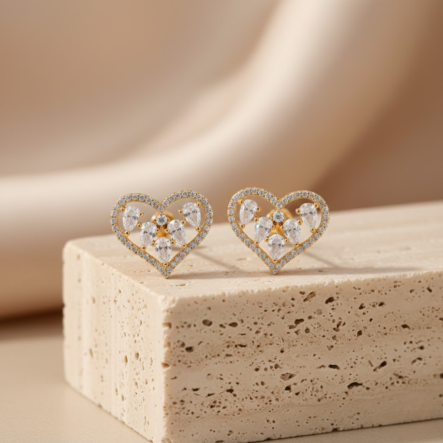 Heart Silhouette CZ Stud Earrings