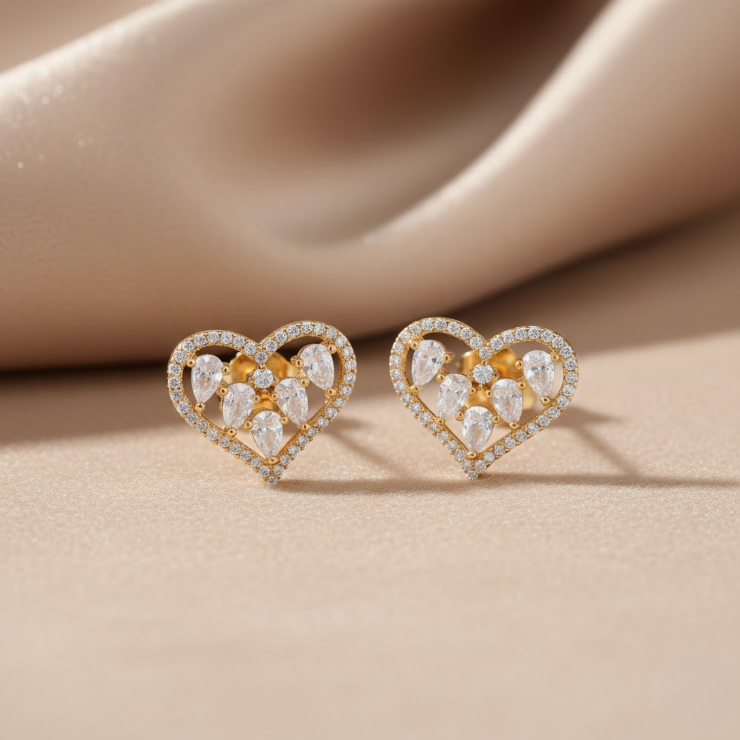 Heart Silhouette CZ Stud Earrings