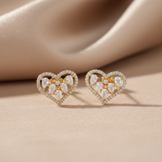Heart Silhouette CZ Stud Earrings