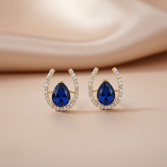 Pear Cut Sapphire CZ Stud Earrings