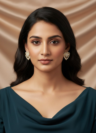 Gold Plating White Stone Classic Stud Earrings By 2wist Designs