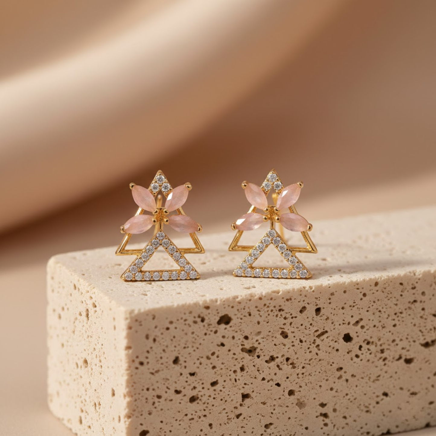 Peach Stone Floral Drop Earrings