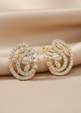 Alluring Floral Swirl CZ Stud Earrings By 2wist Designs